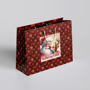 Joyful Holiday Santa Claus Rudolph Gift Bag