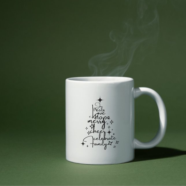 Joyful Holiday Tree - Typography Art Festive Words Coffee Mug (Creator Uploaded)