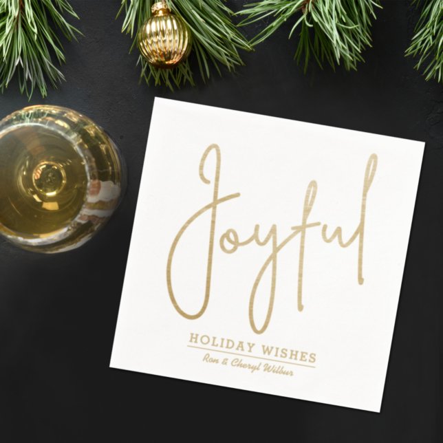 JOYFUL Holiday Wishes Gold Faux Foil Napkin (Creator Uploaded)