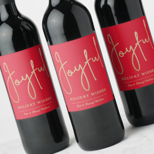 JOYFUL Holiday Wishes Gold Faux Foil Red Wine Label