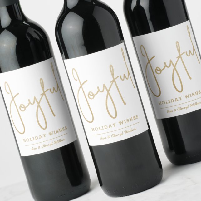 JOYFUL Holiday Wishes Gold Faux Foil  Wine Label (Creator Uploaded)
