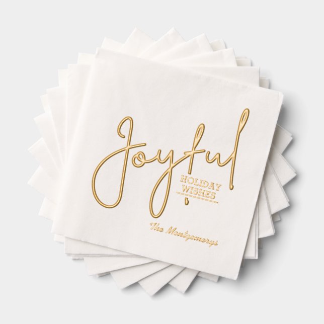 JOYFUL Holiday Wishes Gold Foil Napkins (Insitu (Stacked))