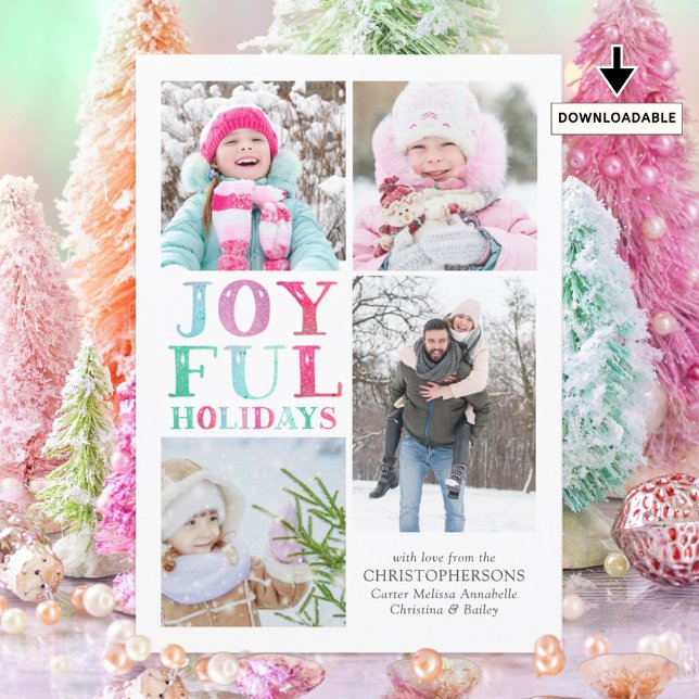 JOYFUL HOLIDAYS 4 Photos Colourful Pastel Holiday Card (Creator Uploaded)