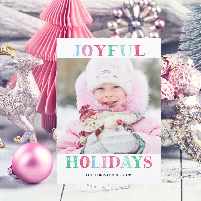 JOYFUL HOLIDAYS Pastel Watercolor Photo Holiday Card (Creator Uploaded)
