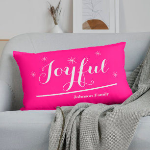 Joyful Holidays Script Family Name Chic Hot Pink Lumbar Cushion