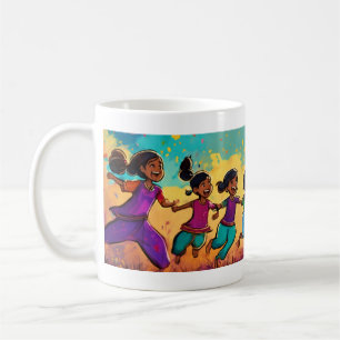 Joyful Indian Children: Hand-Drawn Mug Design