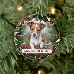 Joyful Jack Russel, Personalize Christmas  Ceramic Ornament