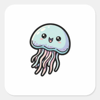 Joyful Jellyfish – Cute Kawaii Illustration Square Sticker