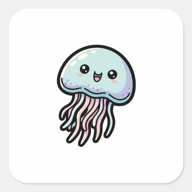 Joyful Jellyfish – Cute Kawaii Illustration Square Sticker (Front)