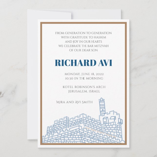 Joyful Jerusalem Bar Mitzvah Invitation Card (Front)