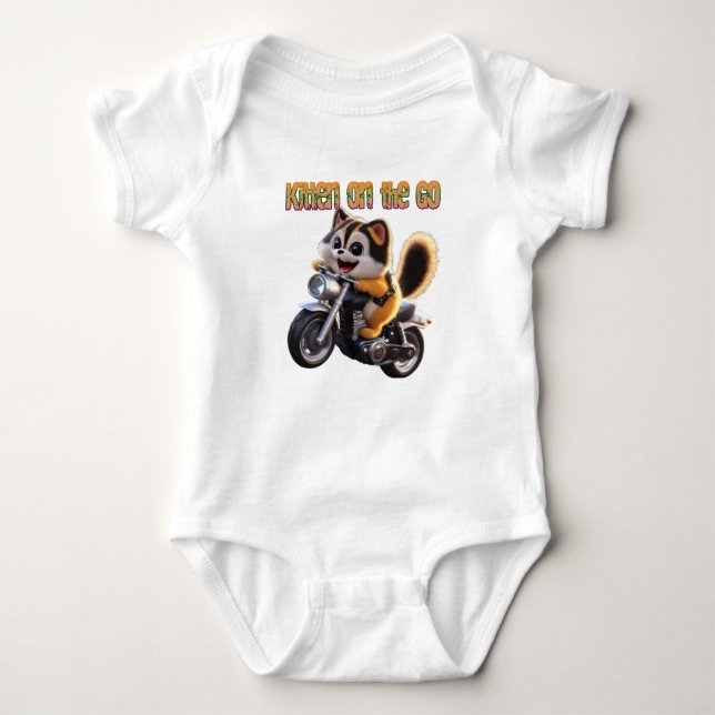 Joyful Journey with Kitten's Motorcycle Smile Baby Bodysuit (Front)