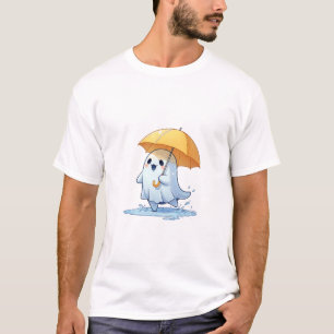 Joyful Kawaii Ghost Splashing in Puddles T-Shirt