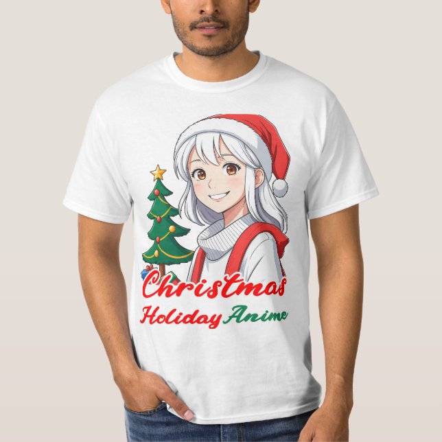 Joyful kawaii girl - Christmas Holiday Anime T-Shirt (Front)