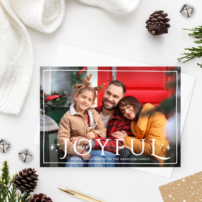 Joyful Landscape Framed Christmas Photo Holiday Card (Creator Uploaded)