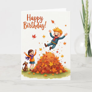 Joyful Leaf Pile Birthday Card