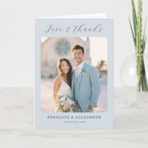 Joyful Light Blue Minimalist Photo Thank You Card