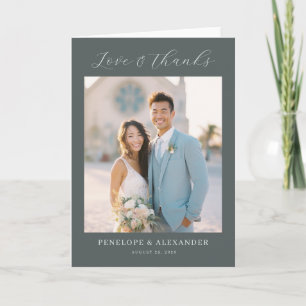 Joyful Light Blue Romantic Photo Thank You Card