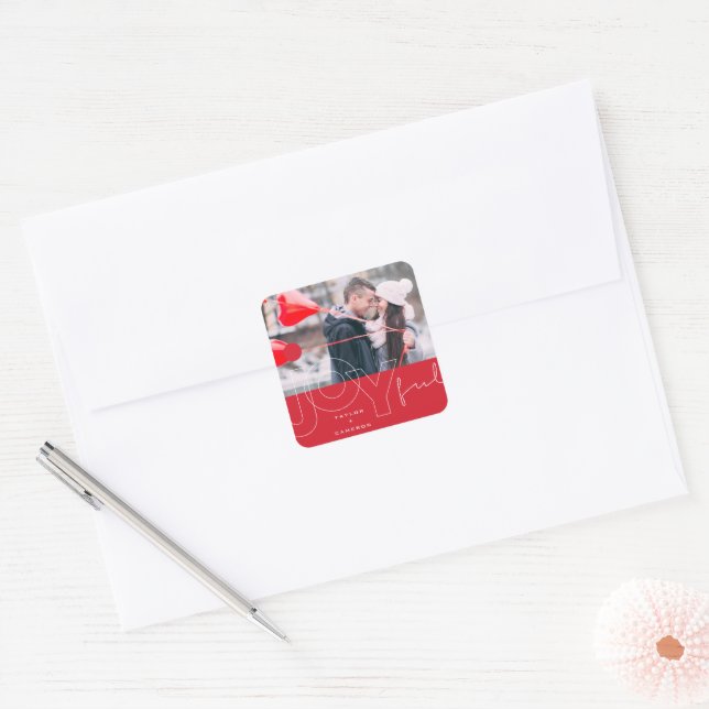 Joyful Lines Big Red Dot Modern Typography Photo Square Sticker (Envelope)