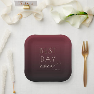 Joyful Maroon Minimalist Wedding Plates