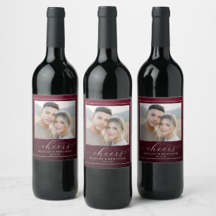 Joyful Maroon Modern Photo Wine Label