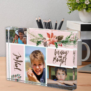 Joyful Merry and Bright Blush Floral Collage Photo Block