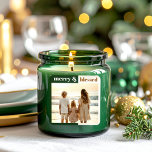 Joyful Merry Blessed Family Christmas Photo Green Square Sticker<br><div class="desc">This Christmas blanket features an area to add your own family photo,  a modern handwritten font and elegant green and white colour combination. Edit *most* wording to match your needs and edit all colours to your liking.</div>