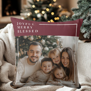 Joyful Merry Blessed Modern Christmas Cushion