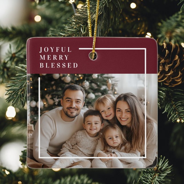 Joyful Merry Blessed Personalized Christmas Photo  Ceramic Ornament (Creator Uploaded)