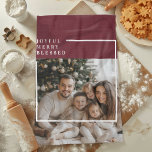Joyful Merry Blessed Personalized Christmas Photo  Tea Towel<br><div class="desc">Add a warm, personal touch to holiday décor with this Joyful Merry Blessed Personalized Christmas Photo Kitchen Towel. Featuring a rich burgundy accent, elegant modern typography, and a clean white photo frame, this festive kitchen towel beautifully showcases a favorite family photo. The timeless design blends effortlessly into cozy farmhouse, modern,...</div>