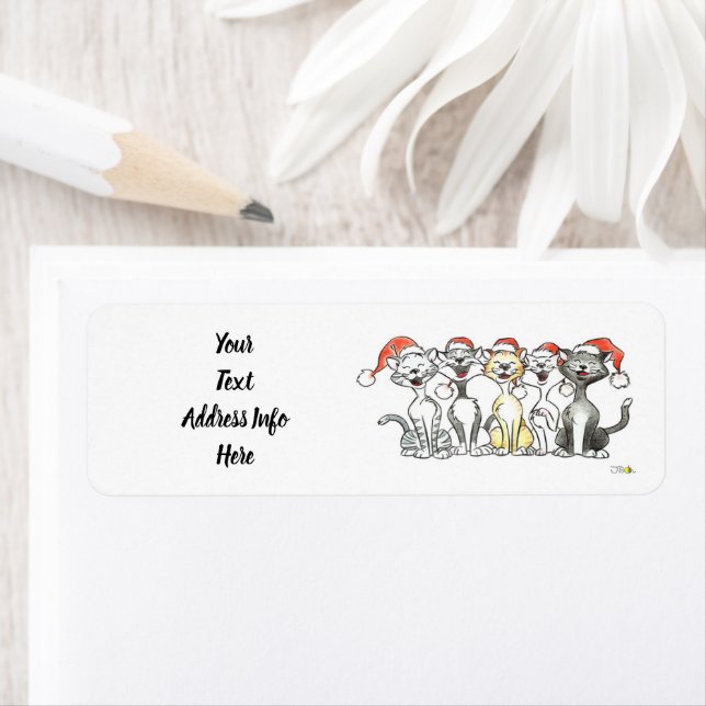 Joyful Merry Christmas singing cats Return Address Label (Insitu)