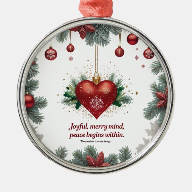 Joyful Merry Mind — Premium Round Christmas Orname Metal Ornament (Front)
