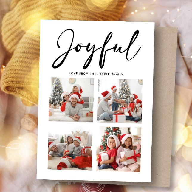 Joyful Minimalist | Christmas Four Photo Collage Holiday Card (Creator Uploaded)