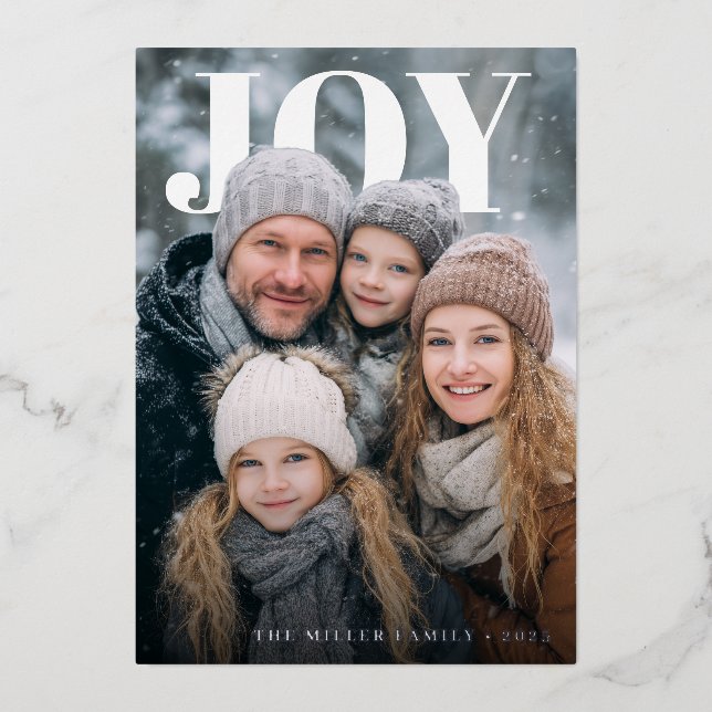 Joyful Minimalist Foil Holiday Photo Card (Front)
