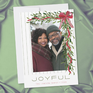 Joyful Mistletoe Photo Greenery Bow Christmas Holiday Card