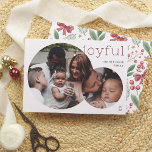 Joyful | Modern 2 Photo Christmas Holiday Card<br><div class="desc">Spread holiday cheer with this chic and elegant Christmas card! Featuring two round photos, the design gives your favourite family moments a modern twist. The smaller circle photo is artfully overlaid on the larger one, creating a balanced and stylish layout. The word “joyful” is printed in minimalist red typography in...</div>