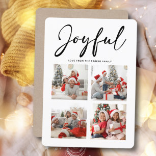 JOYFUL Modern Black Script Simple Photo Collage Holiday Card