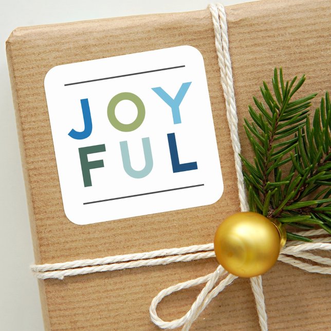 Joyful Modern Blue Colourful Holiday Typography Square Sticker (Creator Uploaded)