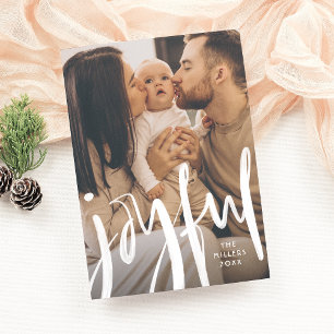Joyful Modern Brushed Script Family Photo Holiday Card