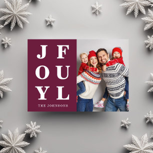 Joyful Modern Burgundy Photo Christmas Holiday Card