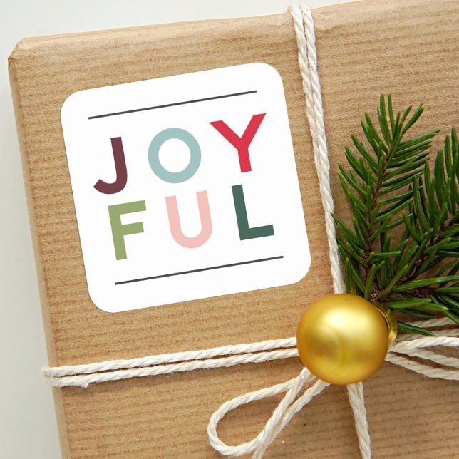 Joyful Modern Colourful Holiday Typography Square Sticker (Creator Uploaded)