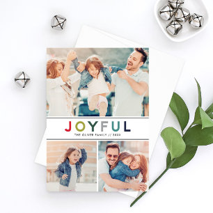 Joyful Modern Colourful Red Photo Collage Holiday Card