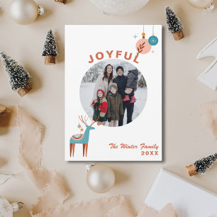 Joyful Modern Festive Reindeer Photo Holiday Card