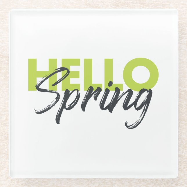 Joyful, modern, fun, vibrant design Hello Spring Glass Coaster (Front)