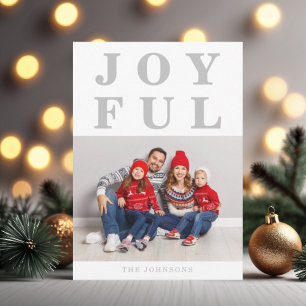 Joyful Modern Grey Photo Christmas Holiday Card