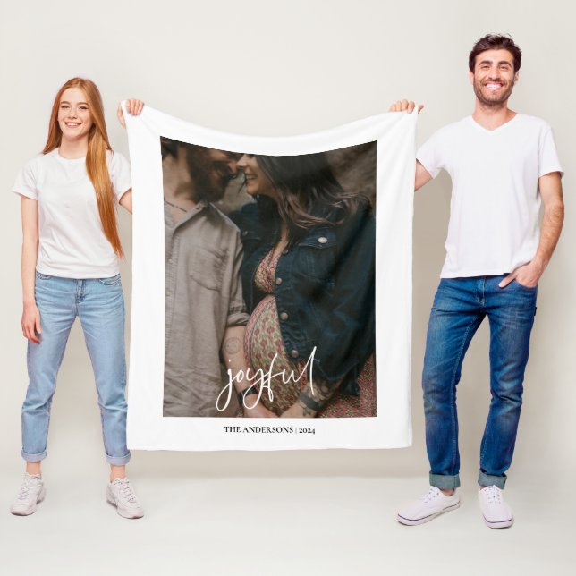 Joyful Modern Handwritten Script Photo Fleece Blanket (In Situ)