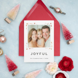 Joyful Modern Hearts and Snowflakes Holiday Design Card