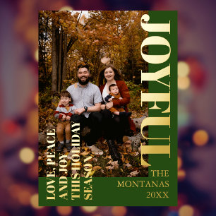 Joyful Modern Holiday Family Photo   Forest Green