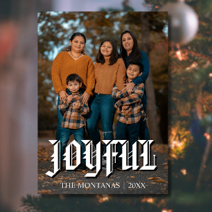 Joyful Modern Holiday Family Photo Forest Green Card