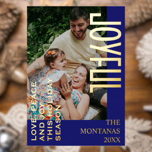 Joyful Modern Holiday Family Photo Midnight Blue