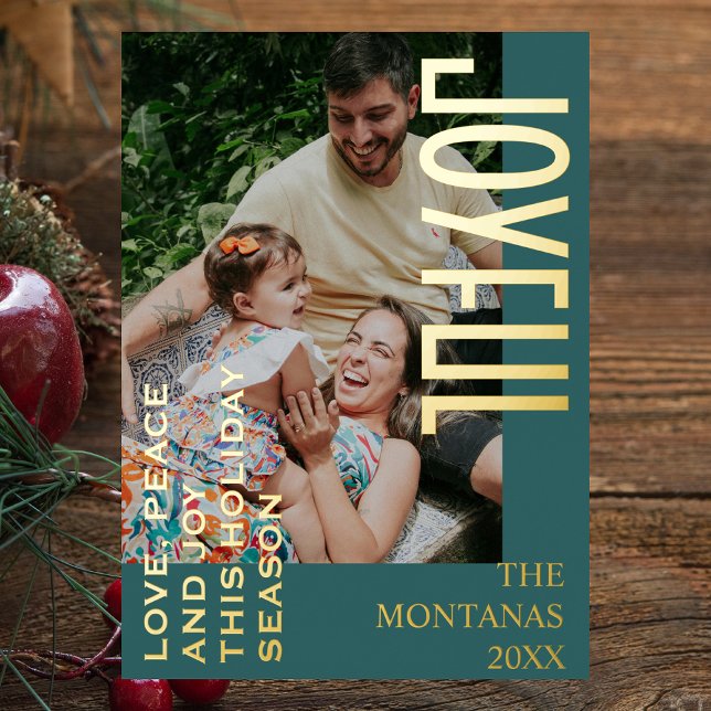 Joyful Modern Holiday Family Photo Teal (Creator Uploaded)